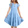thumbnail image 1 of Robes d'Été pour Filles à Double Couche, Manches Volantées, Robe Fluide Évasée, Robe Midi Décontractée à Dégradé, 1 of 6