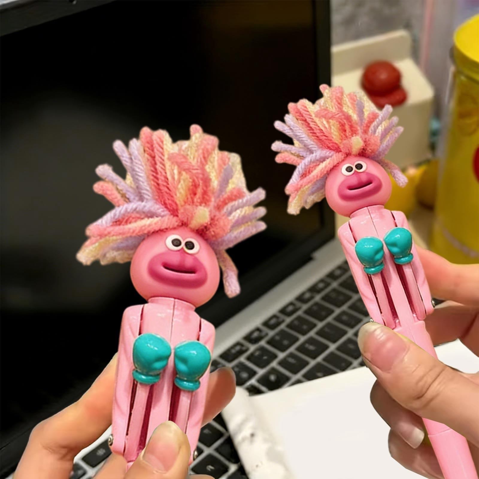 Roiihwy 1 PCS Fried Hair Boxing Robot Ballpoint Pens Creative Writing Pen with Plush Hair Black Ink Novelty Writing Pens for Office Home Supplies Desk Decoration Red
