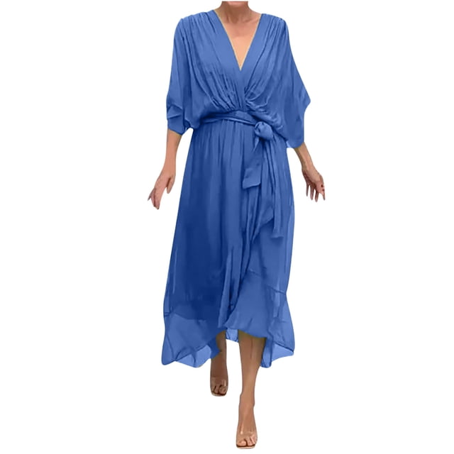 BEFOKA Robe pour Femme Grande Taille, Liquidation de Robes d'Été pour Femmes, Robe Longue Irrégulière Décontractée Unie à Lacets pour Femme