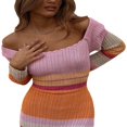 thumbnail image 3 of Robe Longue Tricotée pour Femmes Automne Décontractée Contraste Couleur Rayures Épaules Dénudées Manches Longues Robe Slim Vêtements d'Automne, 3 of 7