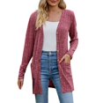 thumbnail image 1 of 2025 Cardigan Uni Texturé Douillet pour Femmes 1X Couleur Cardigan à Manches Longues Cardigans pour Femmes à Rayures, 1 of 7
