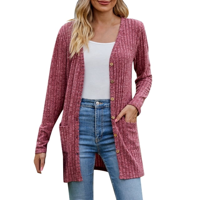 2025 Cardigan Uni Texturé Douillet pour Femmes 1X Couleur Cardigan à Manches Longues Cardigans pour Femmes à Rayures