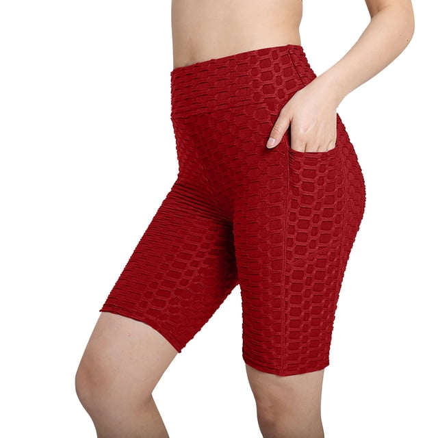 KIHOUT Women's High Waist Workout Shorts Butt Lifting Tummy Control Ruched Booty Running Yoga Shorts with Pockets