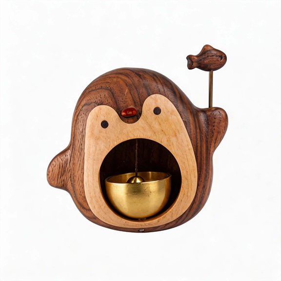 jovati Magnetic Penguin Door Chime Natural Wood Welcome Home Decorations Holiday Door Decorations Walnut Maple Brass Entryway Gift