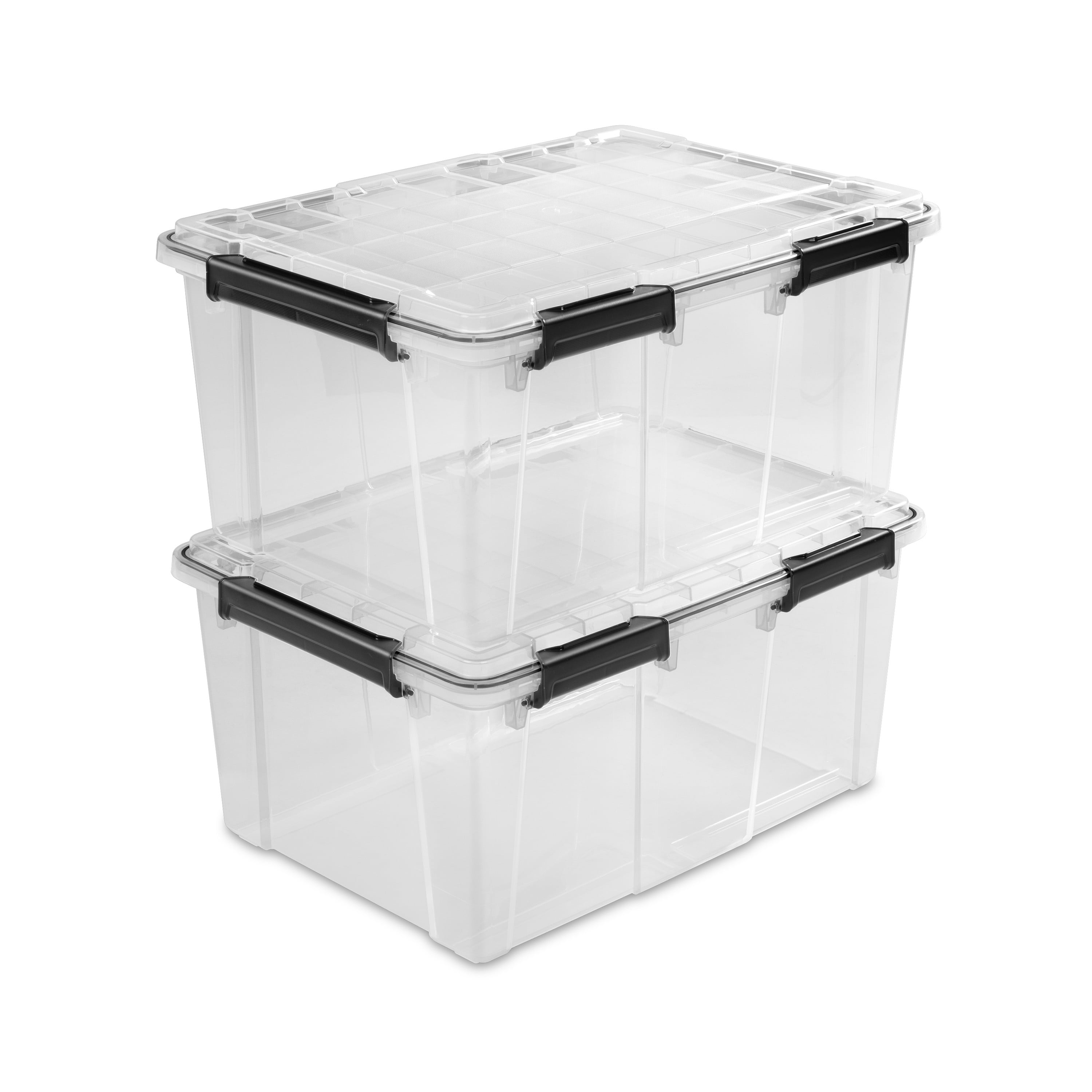Boîte à joint d’étanchéité 76L de Sterilite imperméable, bac de rangement en plastique transparent étanche avec couvercle et loquets durables, noir