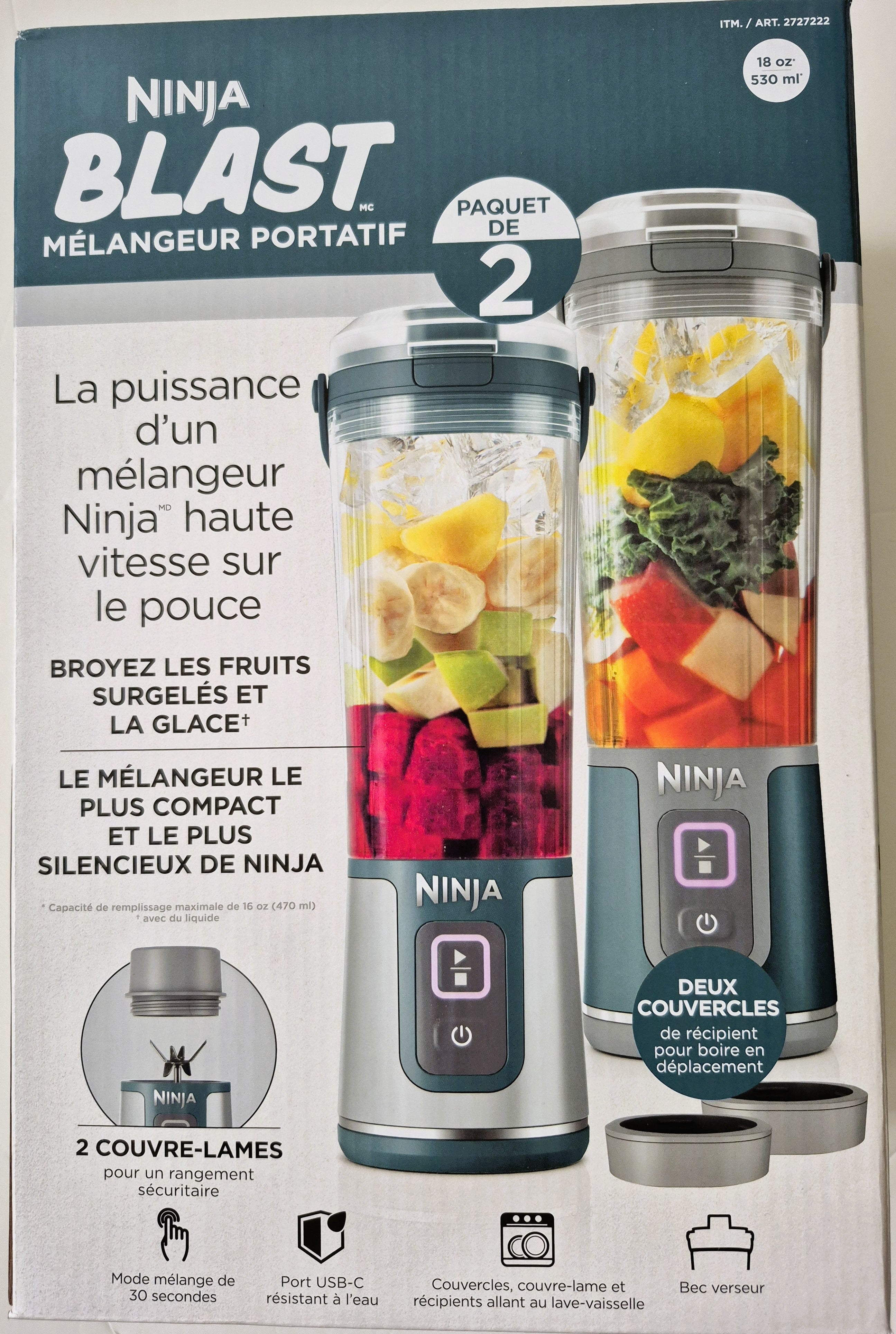 Ninja Blast ブレンダー　スムージー Ninja Blast Portable Blender 2‑Pack, Cordless 18oz Personal