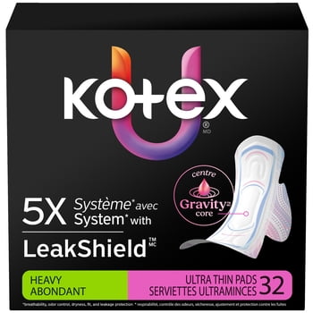 Kotex Ultra Thin Pads with Wings, Heavy Absorbency, 32 Count