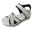 thumbnail image 1 of Sandales en Cuir pour Femmes Bout Rond Ouvert Boucle Ajustable Plateforme Mules Mode Compensées à Enfiler Été Décontractées Antidérapantes Marche Plage Pantoufles Gris Taille 9, 1 of 3