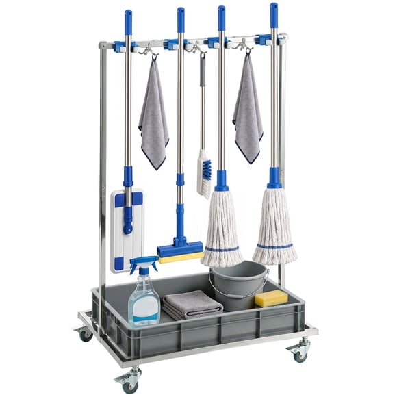 HOMCOM Cleaning Rolling Janitor Cart with Locking Wheels 72x52cm