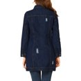 thumbnail image 3 of INSPIRE CHIC Veste en Denim Longue Décontractée pour Femme à Manches Longues, Boutonnée, Usée, S Bleu Foncé, 3 of 6