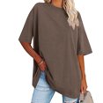 thumbnail image 2 of Plebaso T-Shirts Surdimensionnés pour Femmes 2025 Manches Courtes Hauts Amples Col Rond Décontracté Uni T-Shirts Basiques pour Femmes, 2 of 6