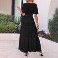 thumbnail image 4 of HXWCHs Robe en Denim pour Femme, Fluide, Col en V, Taille à Nouer, Robe d'Été Décontractée, Confortable, Plage, Évasée, Maxi pour la Saison du Printemps, Noir, TG, 4 of 7