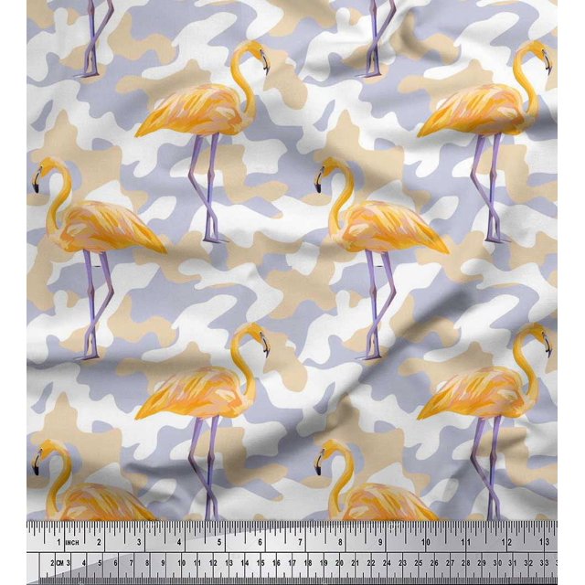 Soimoi Poly Georgette Fabric Camouflage Texture & Flamingo Bird Printed Fabric 1 Yard 52 Inch Wide