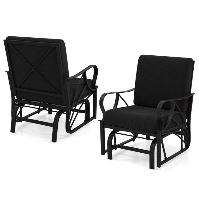 Gymax 2PCS Patio Glider Chair Single Outdoor Rocking Chair w/ Seat & Back Cushions Black