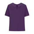 thumbnail image 4 of T-shirt Rétro pour Femme, Mode, Couleur Unie, Ample, Décontracté, Col Rabattu, Manches Courtes, Hauts, 4 of 5