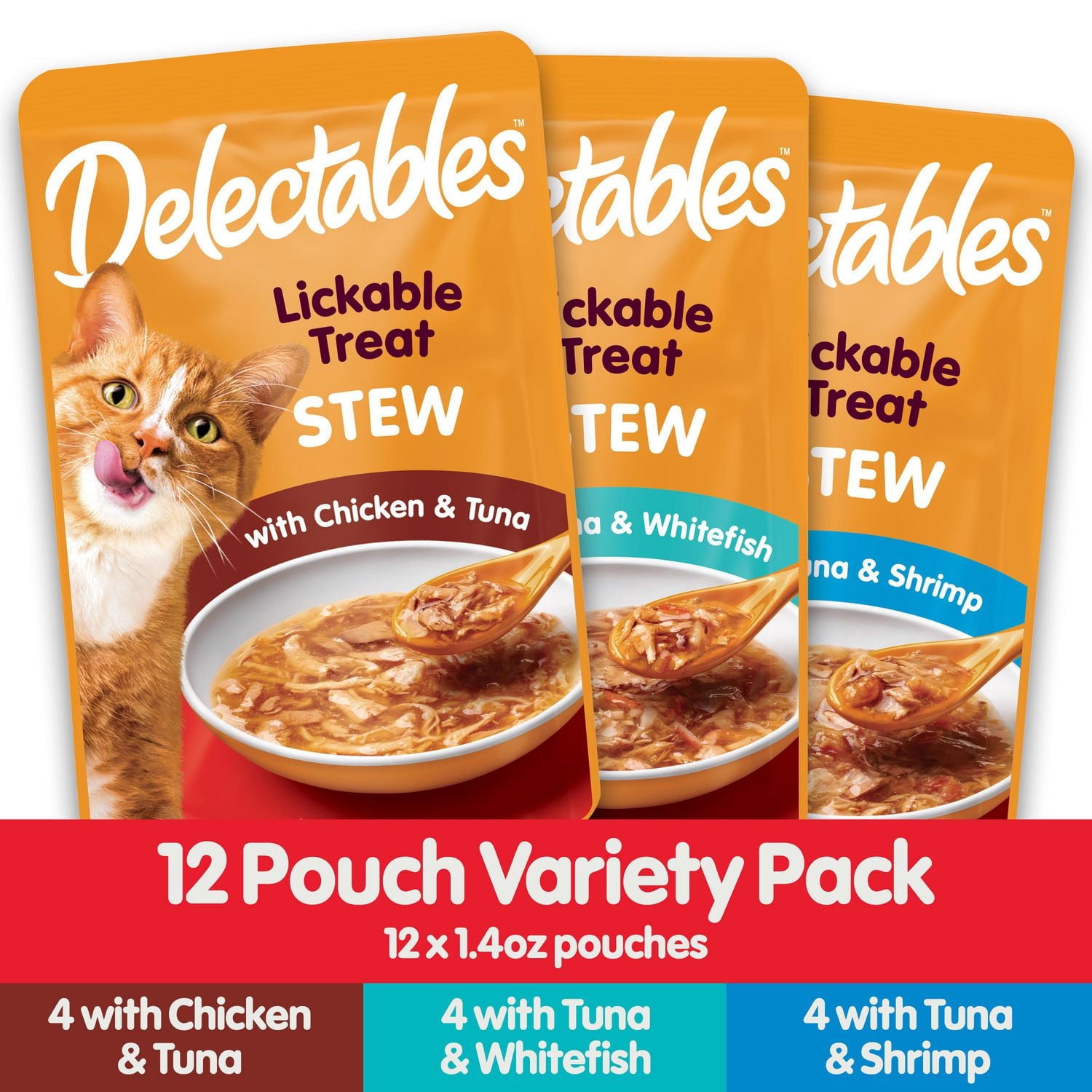 Delectables Friandises à Lécher en Forme de Ragoût pour Chats Lot Variété de 12