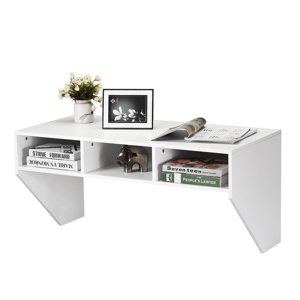 Costway Bureau de table flottante mural Bureau à la maison Fourni étagère de stockage blanc