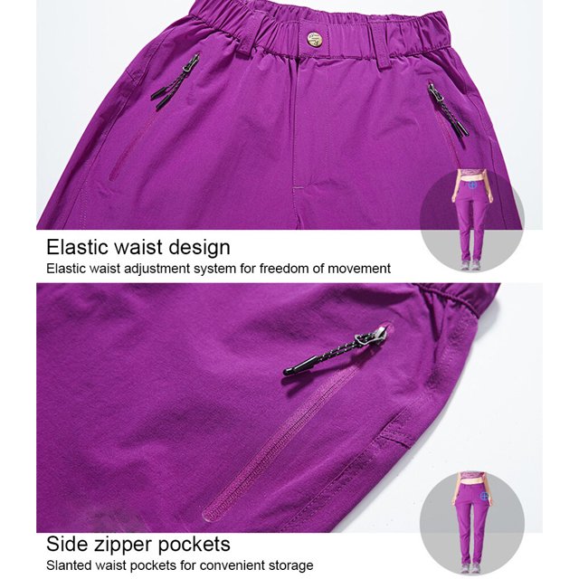 facefd Pantalon de Randonnée pour Femmes Séchage Rapide Camping Randonnée Pantalon Fin Imperméable Élastique Anti-Rayures Bas pour Course Gris 3TG
