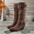 thumbnail image 4 of Slouchy Mid Calf Boots for Women Trendy Leather Pointed Toe Chunky Heel Buckle Knee High Riding Tall Boots, 4 of 9