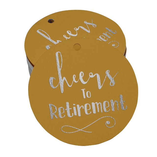 Inkdotpot Pack Of 50 Real Silver Foil Paper Tags Cheers To Retirement Favor Hang Tags