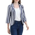 thumbnail image 1 of INSPIRE CHIC Blazer à Rayures pour Femme Manches 3/4 Décontracté Ouvert à l'Avant Revers Cranté Blazer S Bleu Blanc, 1 of 8