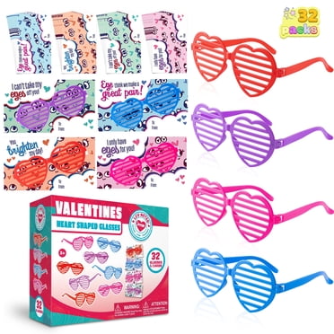 Joyfy 32 Packs Valentines Day Cards with Heart Shaped Glasses for Kids, Valentines Exchange Card Gift Sets for Boys Girls, Valentines Party Favors