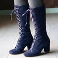 thumbnail image 2 of Bottes Rétro Mi-Mollet à Lacets pour Femmes, Mode Décontractée Vintage, Couvre-Talons pour Gazon, Bottes Rétro pour Femmes, Chaussures à Talons Épais Vintage, 2 of 9