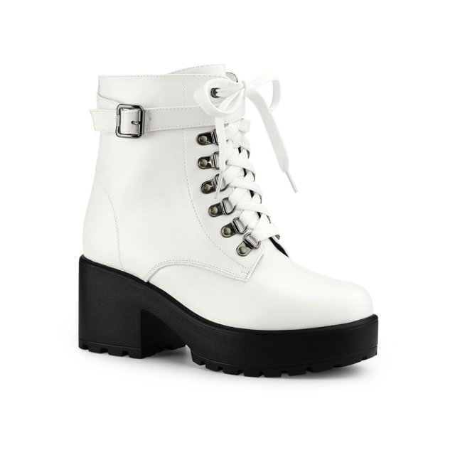 Unique Bargains Bottes de Combat à Cheville à Plateforme à Talon Épais pour Femmes