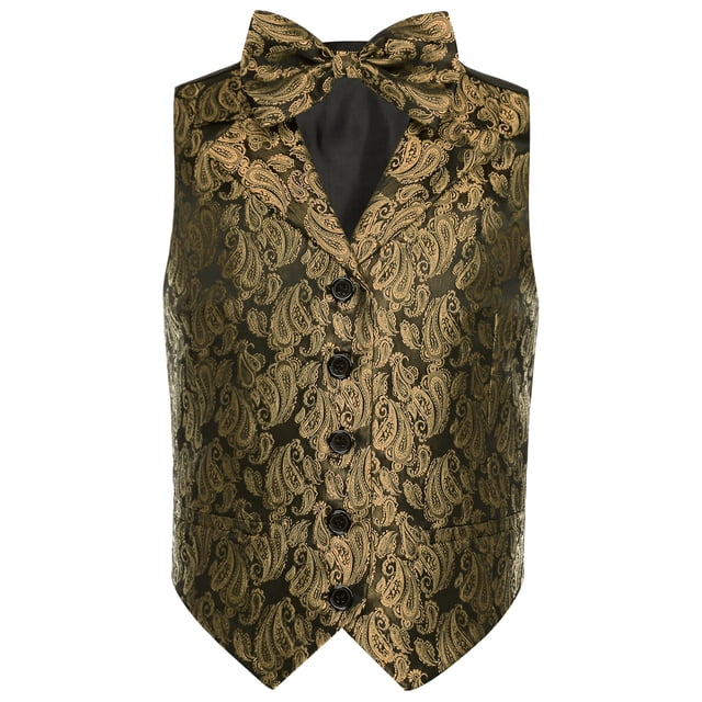 LiiYii Gilet Formel 4 Boutons pour Garçons Costume de Gentleman Col en V Robe de Bal de Mariage Doré 14