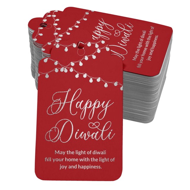Inkdotpot Happy Diwali Bottle Tag Real Silver Foil Favor Hang Tags 50 Pcs