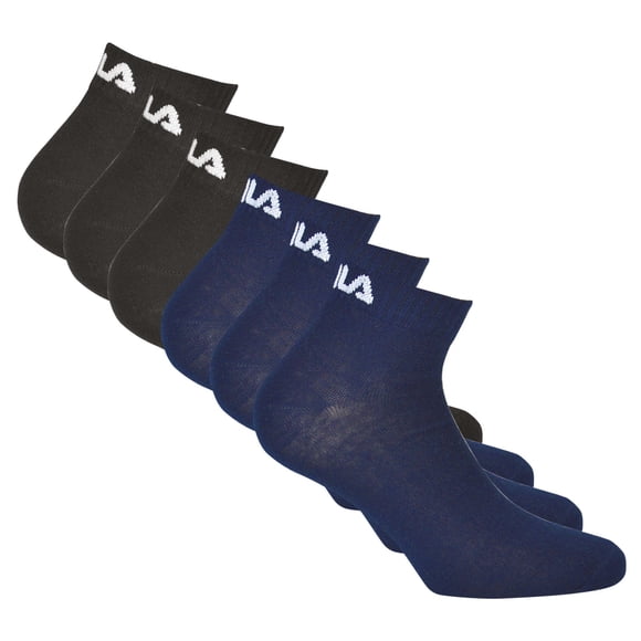 FILA unisex quarter socks, 6-pack - short socks, training, sport, logo (2x 3 pairs) Black/Blue 43-46 (9-11 UK)