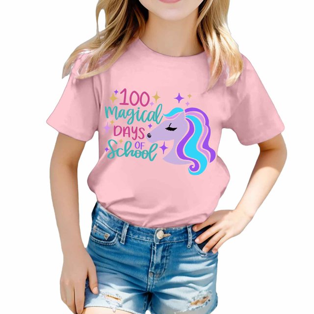 TZEWGL Cute Shirt For Girl Boy Print Round Neck Loose Short Sleeve Top For Infnants size 6-7T