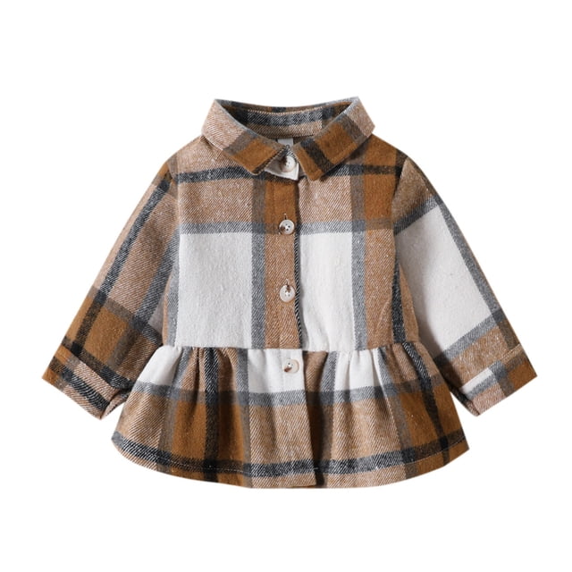 Girls Coats & Jackets Toddler Long Sleeve Plaid Prints Ruffles Brown Girls Fall Tops ,4-5 Years