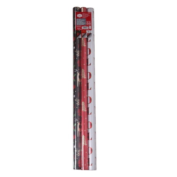 Papier cadeau de Noël fantaisie Holiday Time, largeur 30 po, 3 rouleaux