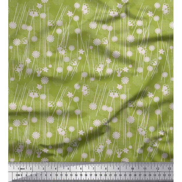Soimoi Rayon Fabric Geometrical Check & Aster Floral Print Fabric by Yard 56 Inch Wide
