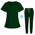 thumbnail image 4 of Ensemble de Sarraus pour Femmes, Haut de Sarrau à Col en V Extensible et Pantalon Jogger à Cordon avec 7 Poches, Anti-Froissement, Doux, Ensemble d'Uniforme d'Infirmière, Manches Courtes, Vêtements de Travail Protecteurs, Ensemble de Chemise, Vert, 4 of 5