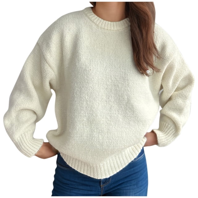 Besolor Sweaters for Women Fall Long Sleeve Casual Loose Knitted Solid Color Basic Pullover Sweater Tops