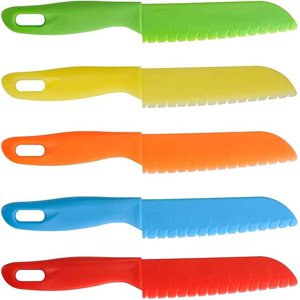 MesaSe Casewin 5 Pcs Kid Plastic Kitchen Knife Set  Safe Kitchen Knife Sawtooth Cutter Plastic Toddler Cooking Knives Children Paring Knives