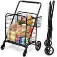 thumbnail image 1 of Gymax Chariot Utilitaire Pliant Robuste à Double Panier 330 Lb Noir, 1 of 10