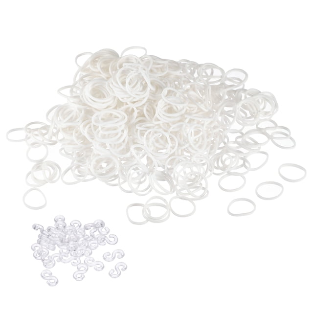 Unique Bargains Rubber Band, Rubber Elastic Band with Clips for Home Office White 600Pcs