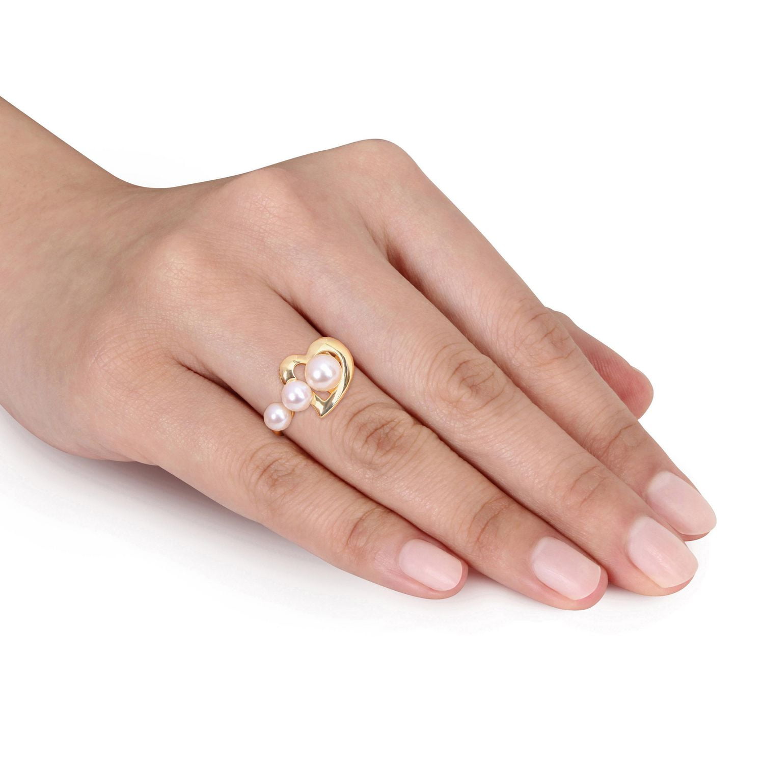 Miabella Cultured Freshwater Pearl Yellow Gold Flash Plated Sterling Silver Heart Ring