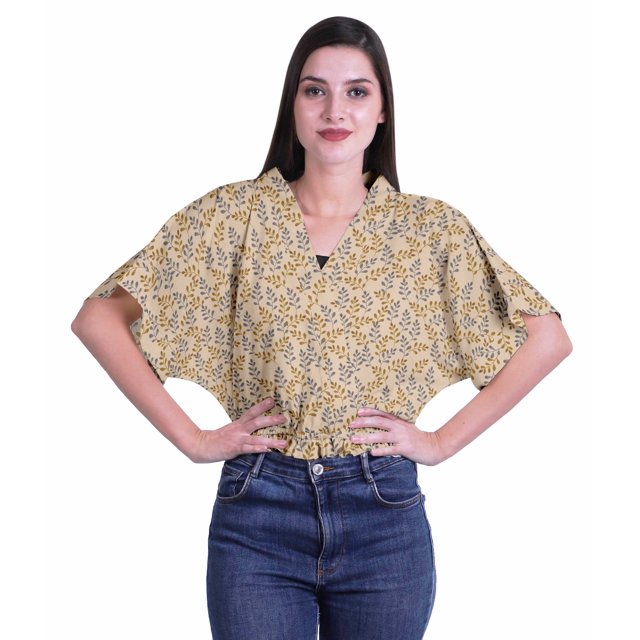 Moomaya Hauts Cache-Cœur pour Femmes Imprimés Taille Élastique Manches Boxy Blouse Cache-Cœur Décontractée