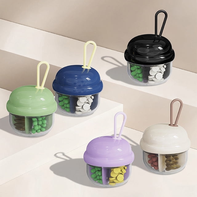 Sentmoon Medication Organizer Vitamin Case Cute Pills Dispenser with 4 Large Compartments Portable Pills Bottle Organizer with Wide Opening for Easy Use