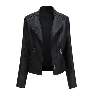 DondPO Veste en Cuir Femmes Femmes Dames Veste à Revers Motard Manteau Fermeture Éclair Biker Court Punk Hauts Courts Blazer en Cuir Femmes Veste en Cuir Noire Noir G Liquidation!