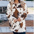 thumbnail image 2 of Women's Reversible Fleece Zipper Long Sleeve Pullover Stand Collar Cow Jacket Top, 2 of 9
