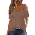 thumbnail image 1 of Timegard Womens Plus Size Tops Eyelet V-Neck Short Sleeve Cold Shoulder Summer Dressy Casual Tunic Tops, 1 of 6