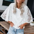 thumbnail image 4 of Weiqiqre Hauts pour Femmes Tendance Manches Courtes Col Rond Dentelle Blouse Transparente à Imprimé Floral 3D Hauts, 4 of 8