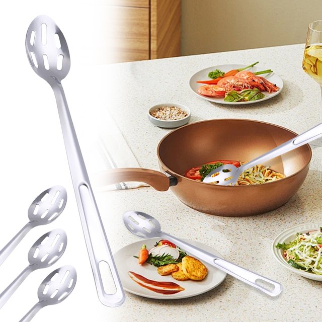 Oleegame 1PC Stainless Steel Cutlery Set Stainless Spoon Common Serving Spoon Soup Spoon Colander Spoon Extended Sauté Spoon Non Long Hole Round Hole Kitchenware Silver