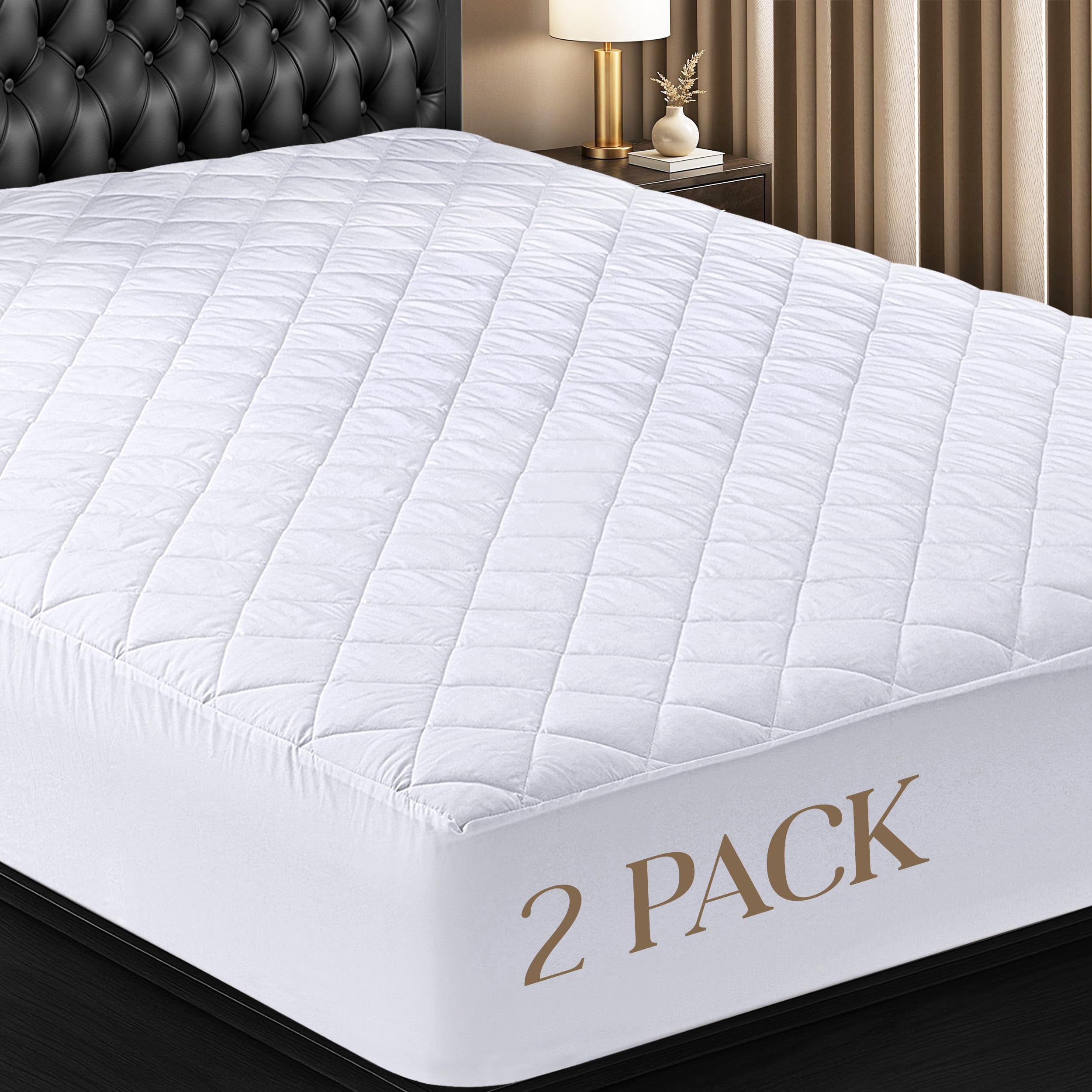Utopia Bedding 2 Pack Quilted Fitted Mattress Pad, Queen Size, Elastic Fitted Mattress Topper Protector and Cover with Deep Pocket Stretches up to 16 Inches, Machine Was