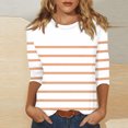 thumbnail image 2 of Lenpel Hauts à Manches 3/4 pour Femmes Tendance à Rayures Col Rond Grande Taille Tuniques T-Shirts Décontractés Blouses, 2 of 5